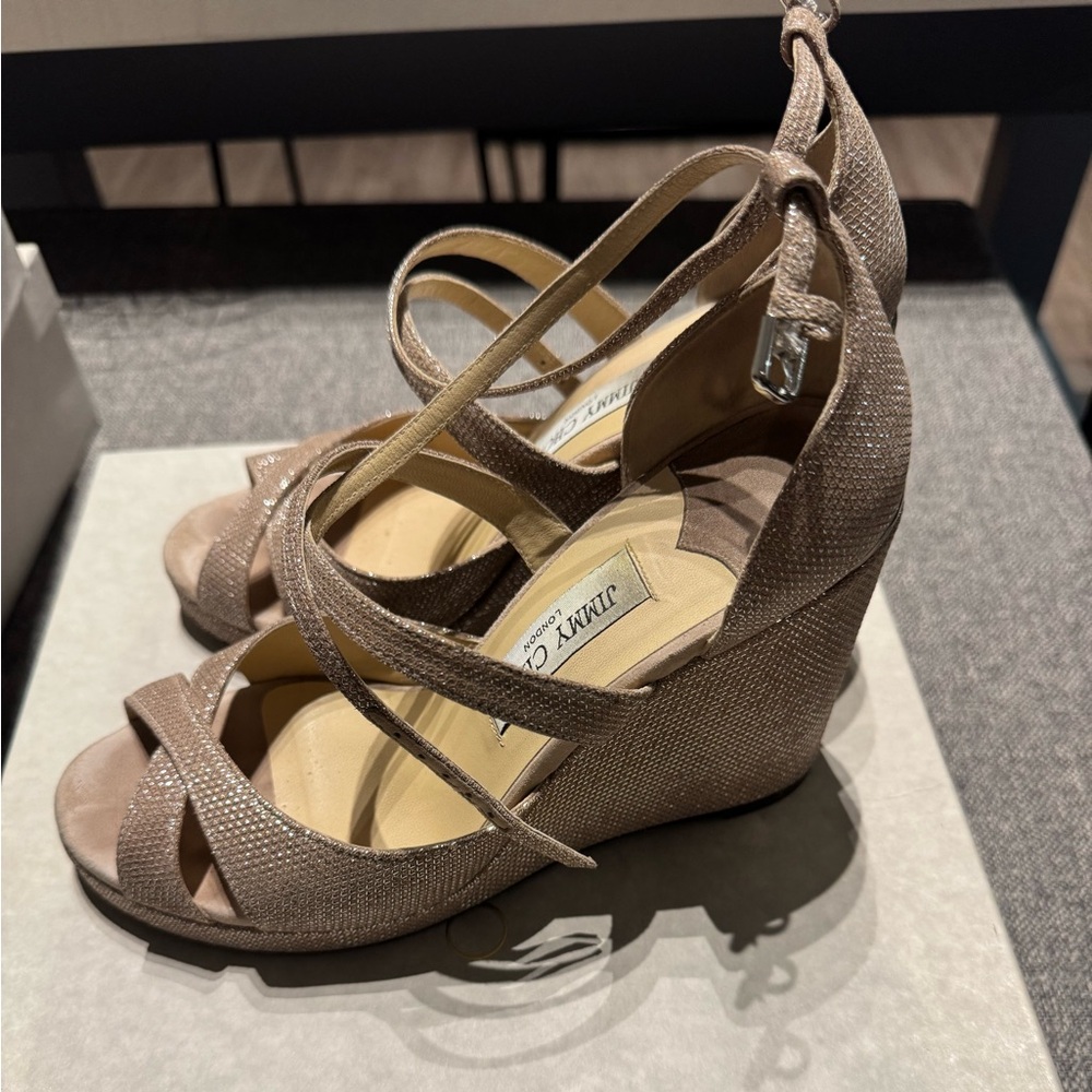 Jimmy Choo Beige Crystal Wedges